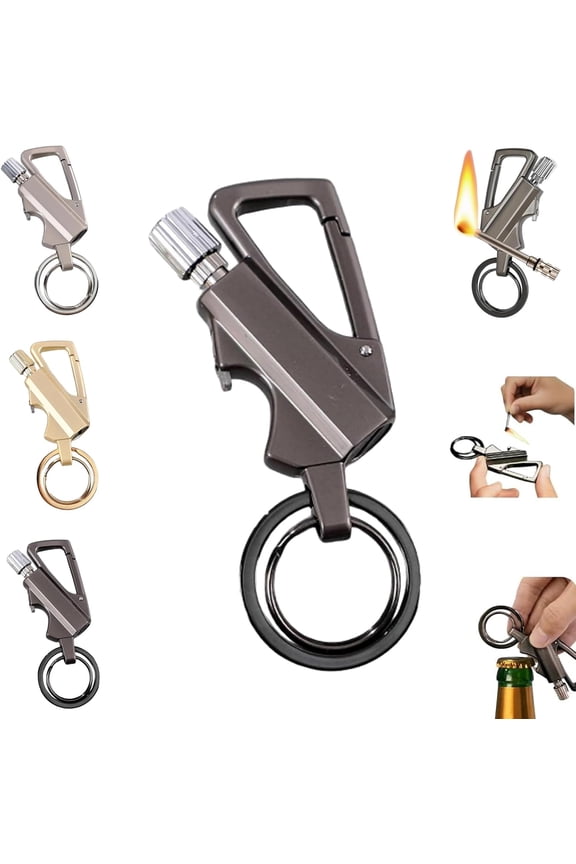 Permanent Match Infinity Lighter with Multitool Keychain Bottle Opener, Reusable Waterproof Flint Fire Starter, Reusable Waterproof Windproof, for Outdoor Survival (Black)