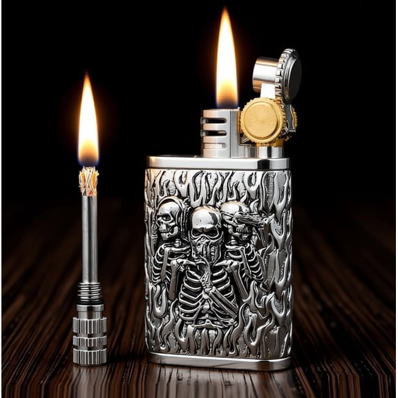 Permanent Match Vintage Lighter Cool Skull Forever Matches Reusable Kerosene Lighter Unique Birthday Gift for Men (Sliver)