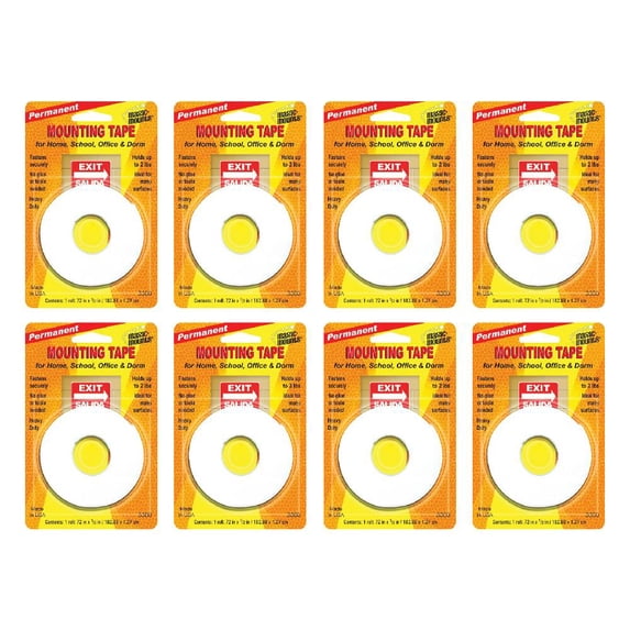 Permanent Mounting Tape Heavy Duty 1/2 X 72 inch White Magic Mount 3300 Made in USA, 8-Pack