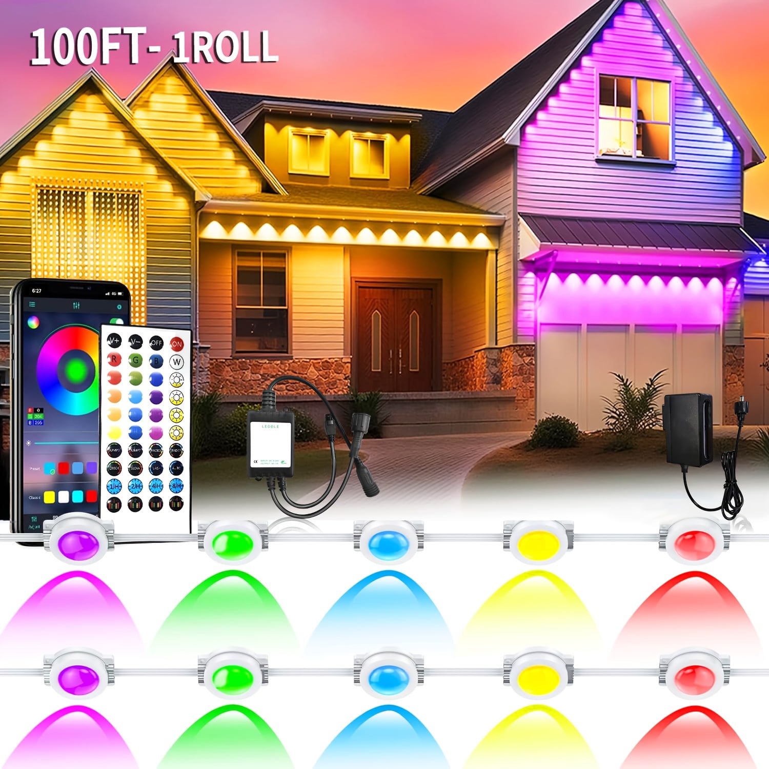 Permanent Outdoor Eaves Lights, Smart RGB LED Lights with App & Remote ...