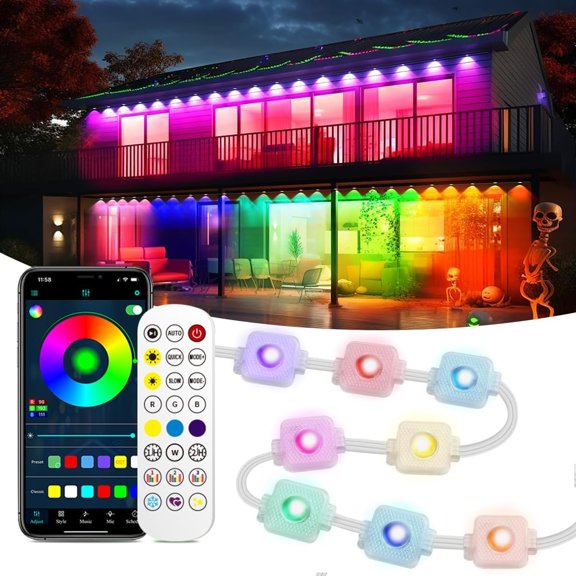 Permanent Outdoor Light,100ft with 72 LED Eaves Lights, RGB Outdoor Lights with 75 Scene Modes,IP67 ,for Halloween Decorations,Christmas,Party,with App and Remote