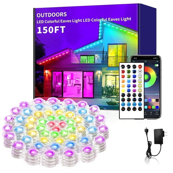 Permanent Outdoor Light,150ft RGB Eave Lights with App Control Remote,IP67 Waterproof LED Lights,Music Sync Outside Light for House,Halloween,Roof,Garden,Christmas Decorations