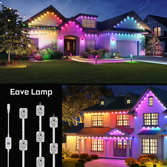 Permanent Outdoor Lights 100FT RGB Waterproof LED Strip with App Remote Control for House Garden Party Holiday Decoration