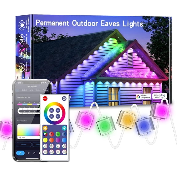 Permanent Outdoor Lights,100FT Smart RGB Outdoor Lights with LED Starry Eaves Lights IP67 Waterproof, DIY Scene Modes, App Control Remote, Under Eave Lighting,Outside led Lights for Christmas