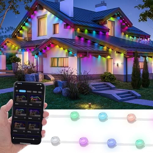 Permanent Outdoor Lights, 100FT Smart Rainbow RGB with 72 LEDs, App Control Remote with DIY Modes, IP67 Waterproof Eaves Lighting for Holiday, Garden Decor, Christmas, Party,Halloween,Roof,