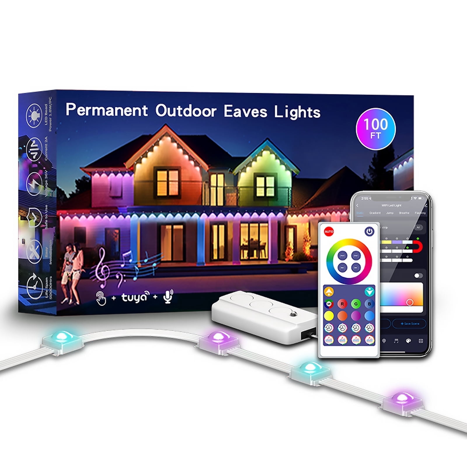 Permanent Outdoor Lights, 100ft 60 RGB LEDs Smart Outdoor Christmas ...