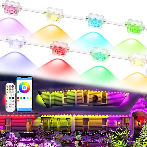 Permanent Outdoor Lights, 150FT RGBIC Smart Eaves Lights with App/Remote Control, Christmas Lights Outdoor IP67 Waterproof String Lights for Halloween Party House Roof Garden