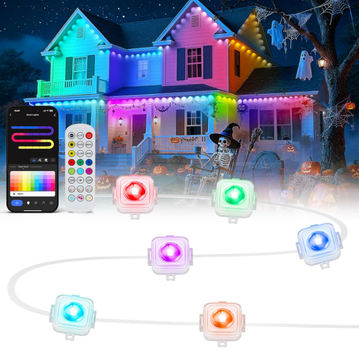 Permanent Outdoor Lights, 200-Foot RGBIC Eave Lights, IP67 Waterproof Home Lighting, Smart LED with App/Remote Control, Ideal for Outdoor Decor, Garden Decor, Parties, Holidays
