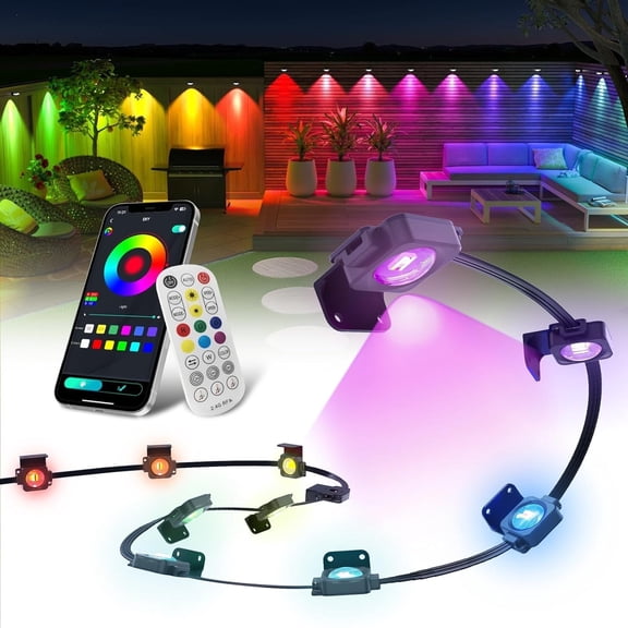 Permanent Outdoor Lights 200Ft 120LEDs, Smart RGB-IC Year Round Eave Deck Fence Outside Lights with Remote & App Control, Multicolor & White Individual DIY LED Christmas Holiday Decor