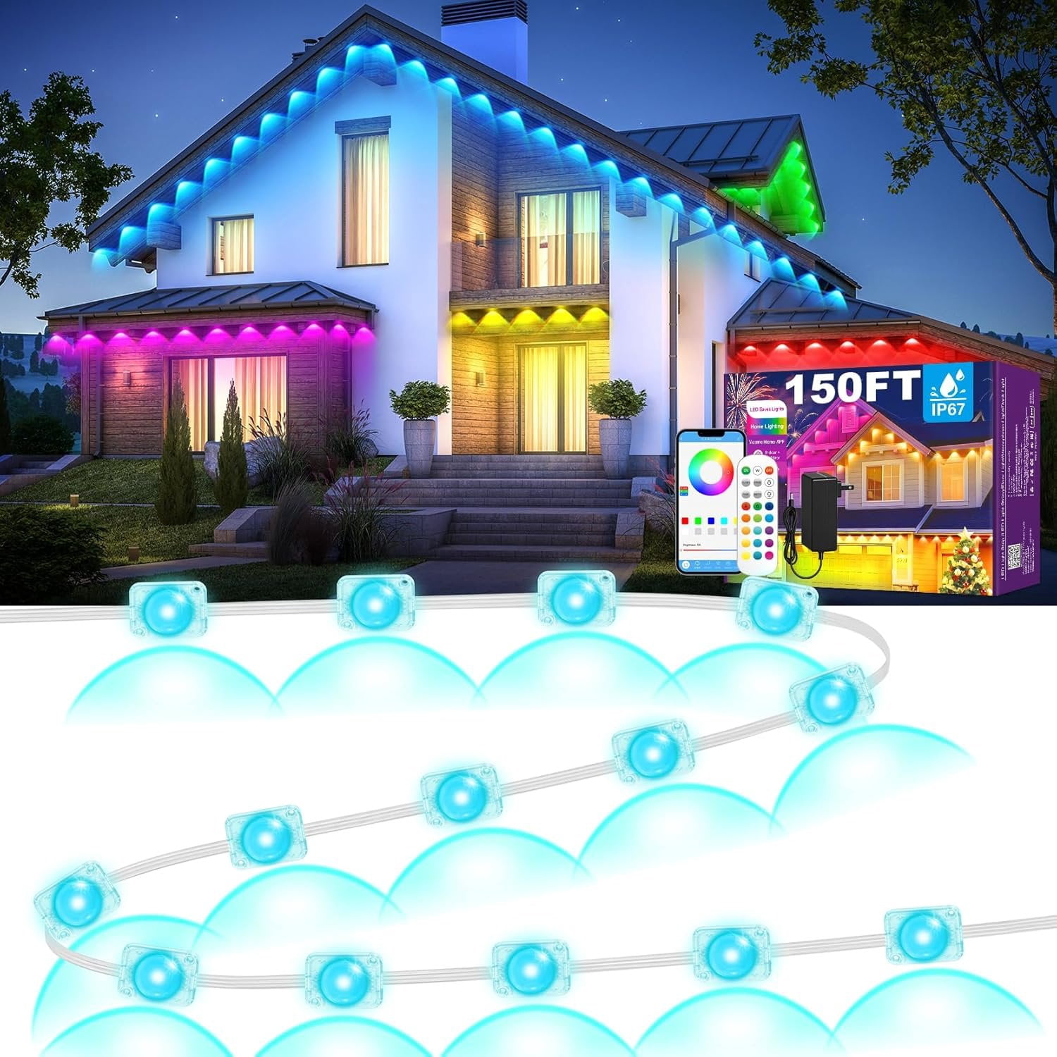 Permanent Outdoor Lights for Holidays Easter 150ft RGB House Light w ...