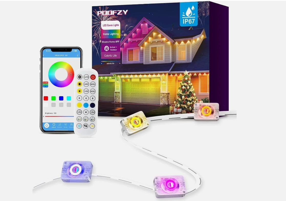 Permanent Outdoor Lights for House, 150ft RGB+IC Smart Outdoor Decor, 50 Scene Modes, App/Remote Control, IP67 Waterproof, for Christmas, Holiday, Daily & Pool Party Decor, House Roof Lighting