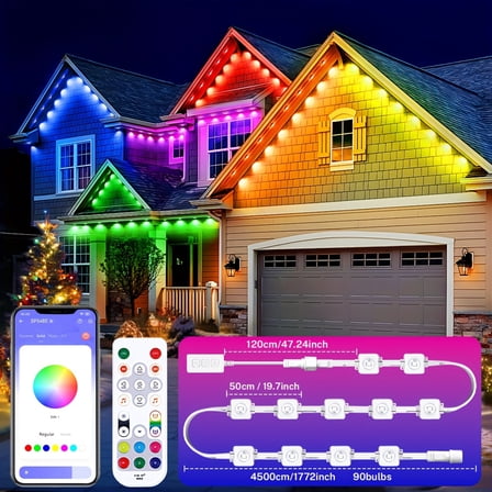 Permanent Outdoor Lights, Smart RGBIC Outdoor Lights with 75 Scene Modes, 100ft with 60 LED Eaves Lights, Waterproof for Halloween  Decorations