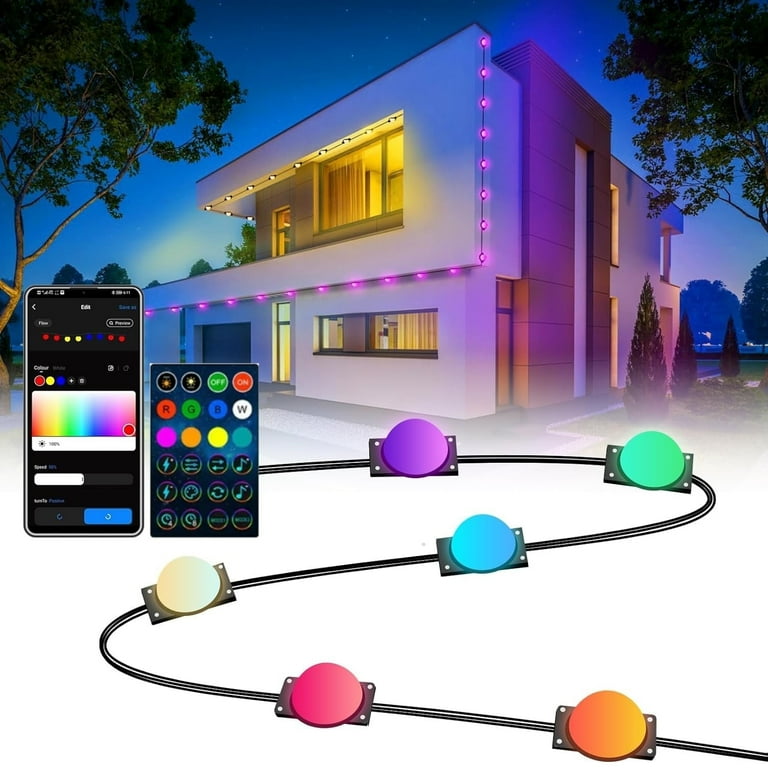Permanent Outdoor Lights Waterproof 60FT 50LEDs Eaves Lights APP Remote Control Color Changing Outdoor Lights with DIY Modes for Party Holiday Christmas Work with Alexa Google Assistant Walmart