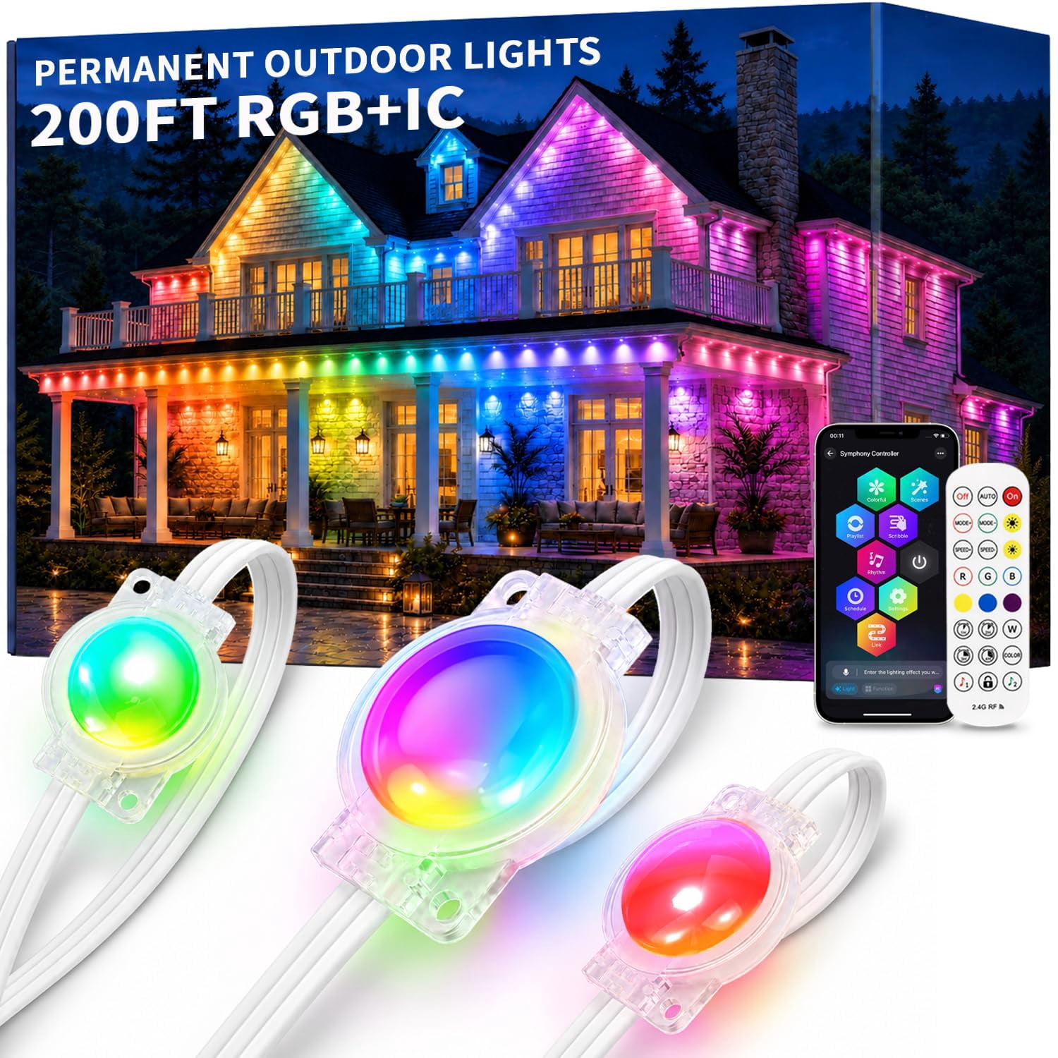 Rgb Outdoor Led Module Permanent Outdoor RGB+IC Smart Outdoor 200FT Electric Powered Smart App ...