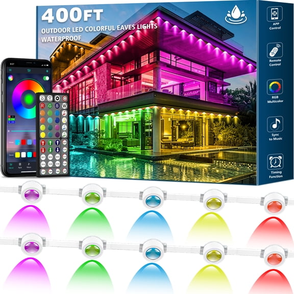 Permanent Outdoor RGB Lights 400FT, IP67 Waterproof Eaves Lights with Smart App & Remote Control, DIY Scene Modes & Music Sync, Color Changing String Lights for Garden, Patio, Deck, Christmas Holiday