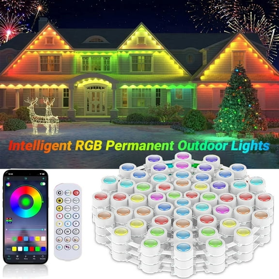 250FT Smart Permanent Outdoor Lights, Waterproof LED Eaves Lights with RGB+APP Control, 125 LEDs Outdoor Strip Lights, Color-Changing House Roof Outdoor Lighting for Patio Garden Christmas Lighting