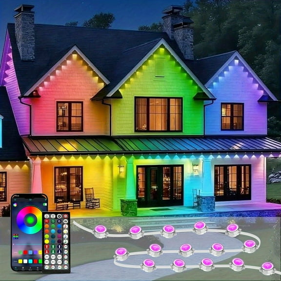 Permanent Outdoor RGBW LED Eaves Lights - 15ft to 500ft Options, IP67 Waterproof, APP/Remote Control, Music Sync & Dynamic Modes, for Christmas Halloween Indoor Outdoor Decoration