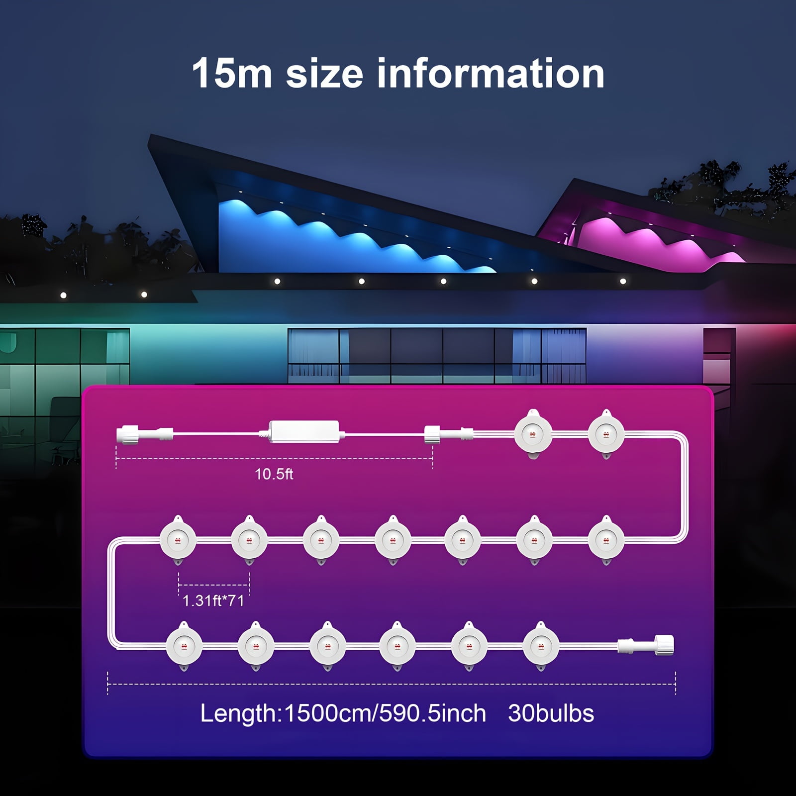 Permanent Outdoor Rainbow RGB IC Eaves Lights - Smart Wireless APP ...