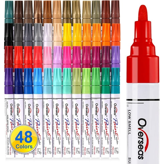 Paint Marker Pens - 48 Colors Permanent Oil Based Paint Markers, Medium Tip, Quick Dry and Waterproof Assorted Color Marker for Metal, Wood, Plastic, Rock Painting, Stone, Canvas, Glass, Ceramics