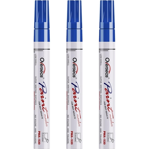 Overseas Permanent Paint Marker, Waterproof, Oil-Based, Blue, Pack of 3