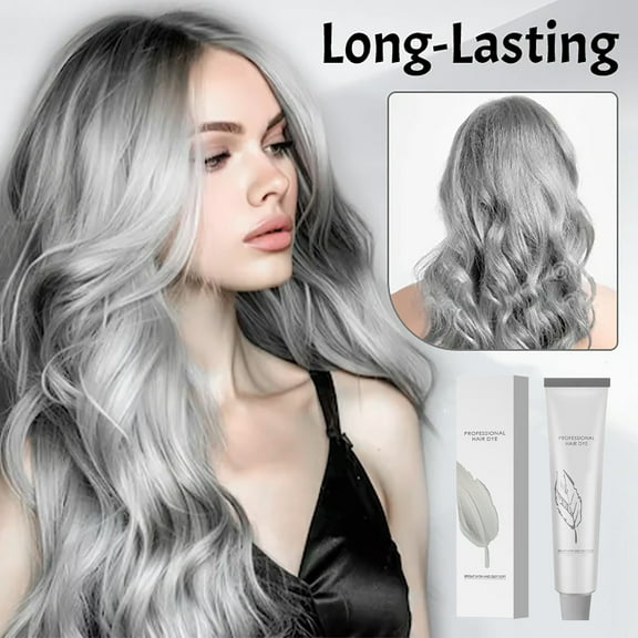 Permanent Silver Hair Dye, Silver Hair Dye for Women, Silver Gray Natural Hair Dye Cream, Long-lasting Color Locking and Nourishing Plant Extracts Hair Care Trend Hair Color(Silver)