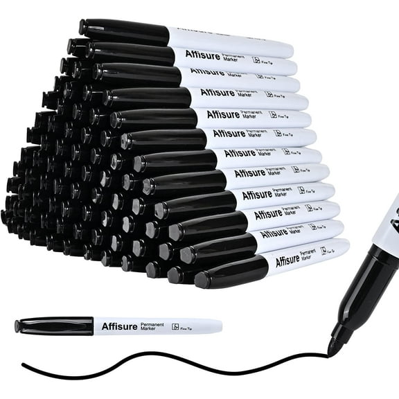 Permanent markers, 100 packs permanent markers bulk, quick dryingin one second, waterproof, smooth, noteasy to erase, durable, can be markedon glass, tiles and cloth, office supplies