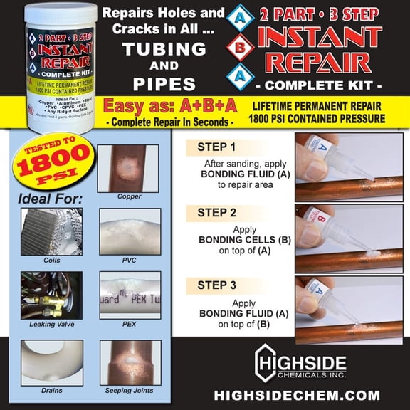 Permanently Repair Holes in Pipes, Seal Cracked Tubing, Fix Leaks in Metal - Used by HVAC Plumbing, Automotive, and Marine Professionals