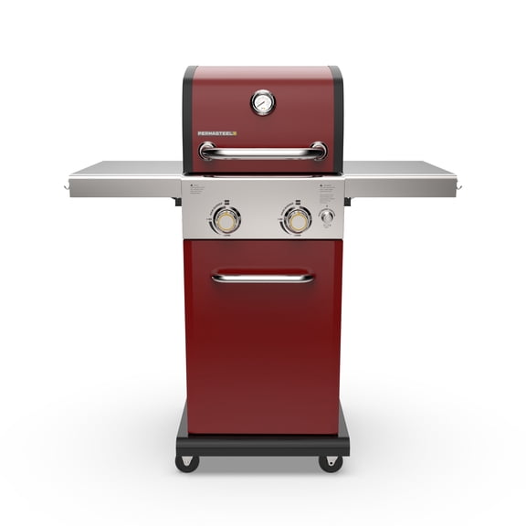 Permasteel 2-Burner Compact Propane Gas Grill with Foldable Sides, Red