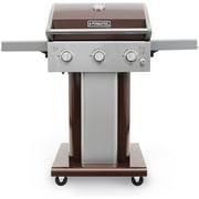 Permasteel 3-Burner Gas Grill, Compact Propane Grill, Outdoor BBQ, Foldable Side Tables, Mocha Brown