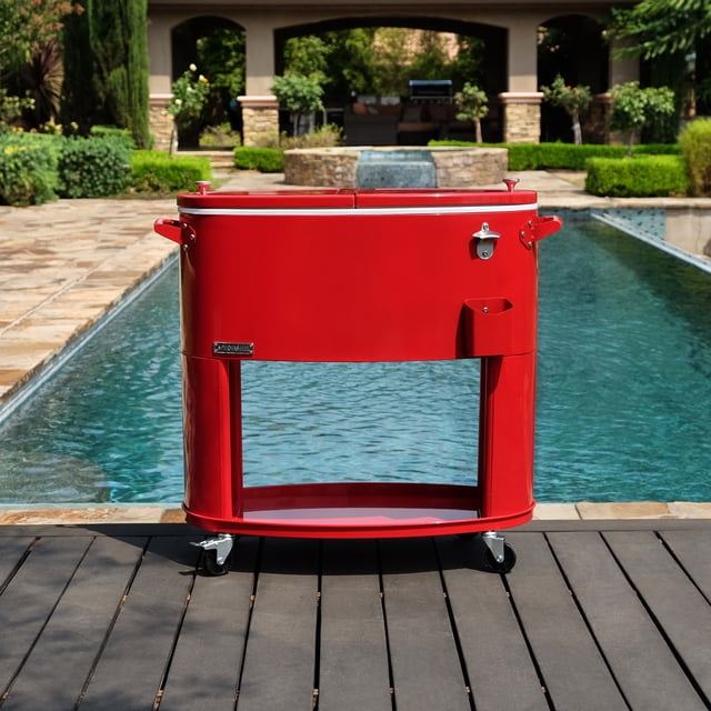 Permasteel 80-Qt Sporty Outdoor Rolling Patio Cooler with Wheels and ...