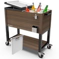 thumbnail image 1 of Permasteel Party Cooler with Divider, Spacious 80-Qt Capacity, Chills 36hrs, Rolling Ice Chest for Indoor and Outdoor Entertainment, Wood Grain Finish, Brown, 1 of 11