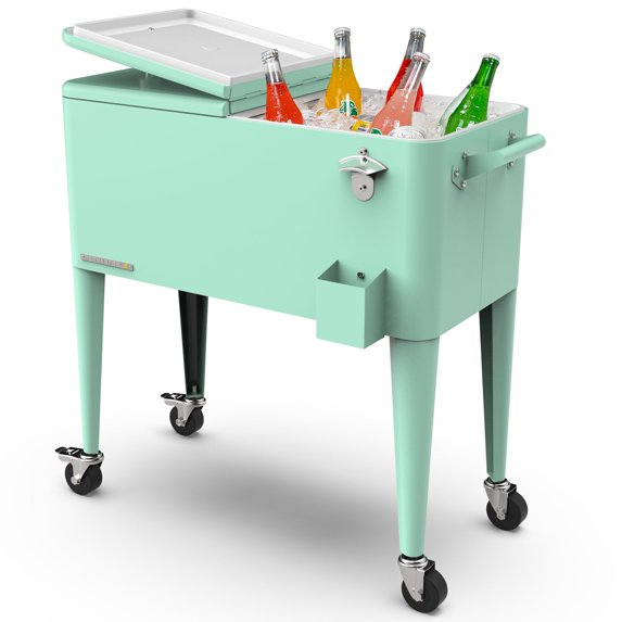 Permasteel Party Cooler with Divider, Spacious 80-Qt Capacity, Chills 36hrs, Serving Tray, Rolling Ice Chest for Indoor and Outdoor Entertainment, Matte Mint