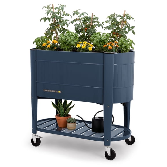 Permasteel Raised Garden Bed with Legs, 40×20×37 in, Planter Box with EnGrow™ TrueSoil™ Technology for Vegetables, Flowers, Herbs, and Fruit, Outdoor Indoor, Storage Shelf, Blue