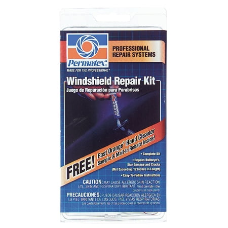 Permatex 09103 Automotive Windshield Repair Kit For Chipped And Cracked Windshields. Permanent Air-Tight Repairs, With Repair Syringe & Plunger, 9-piece Kit