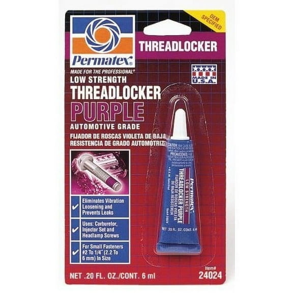 Permatex 24024 Low Strength Threadlocker Purple, 6 ml Tube