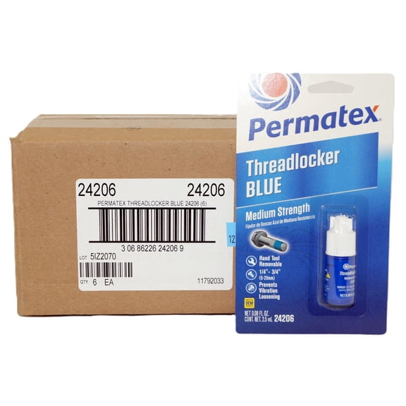 Permatex 24206 Medium-Strength Threadlocker Blue - 0.08 Fl Oz Bottles - Pack of 6