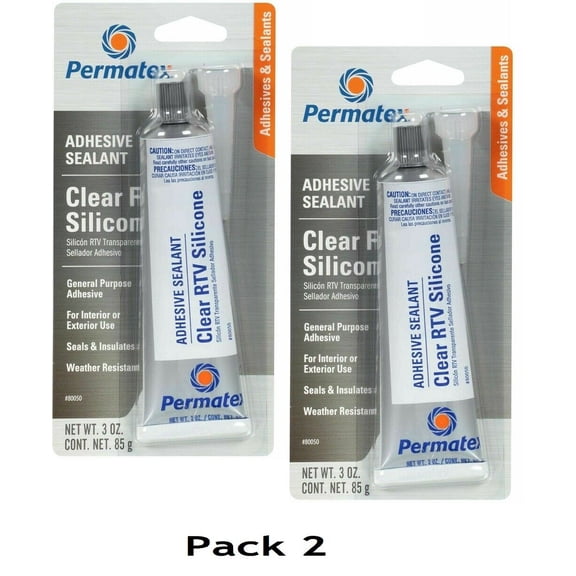 Permatex 80050 Clear RTV Silicone Adhesive Sealant 3oz New Tube Design Pack of 2