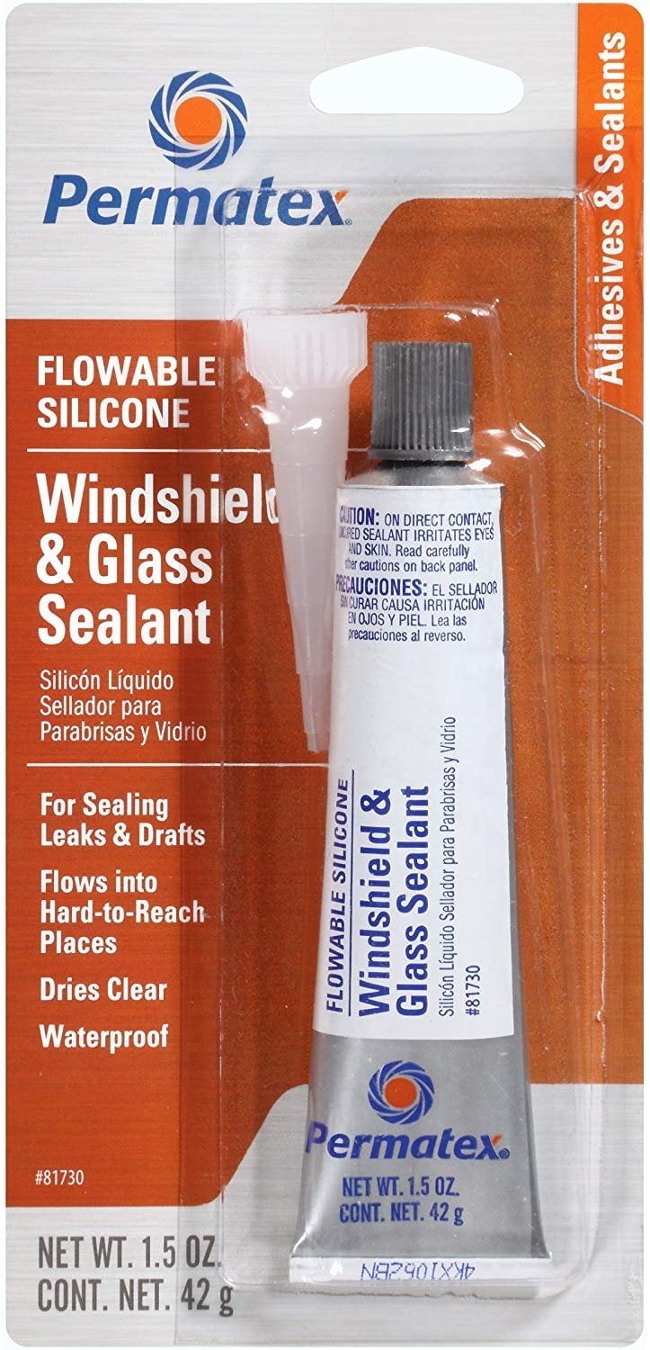Permatex 81730, Flowable Silicone, Clear Windshield and Glass Sealer Industrial Sealant, 1.5 oz