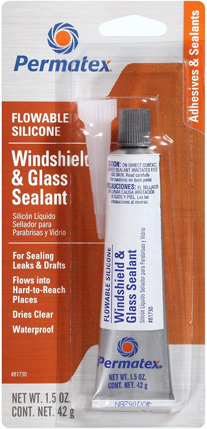 Permatex 81730, Flowable Silicone, Clear Windshield and Glass Sealer Industrial Sealant, 1.5 oz