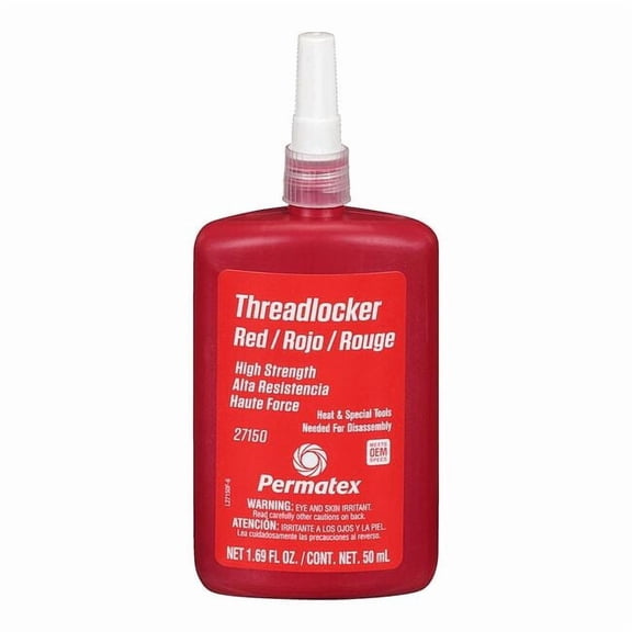 Permatex Threadlocker, PERMATEX, Red, High, Liquid, 1.69 fl oz, Bottle 27150