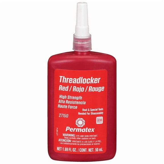 Permatex Threadlocker, PERMATEX, Red, High, Liquid, 1.69 fl oz, Bottle 27150