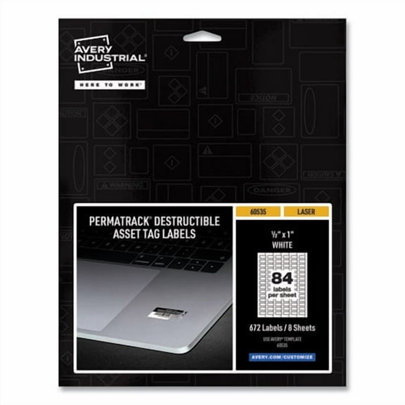 Permatrack Destructible Asset Tag Labels, Laser Printers, 0.5 X 1, White, 84/sheet, 8 Sheets/pack | Bundle of 2