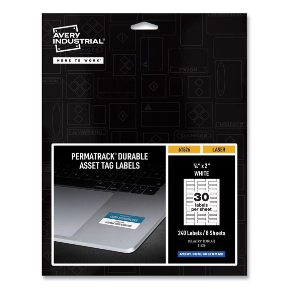 Permatrack Durable White Asset Tag Labels, Laser Printers, 0.75 X 2, White, 30/sheet, 8 Sheets/pack