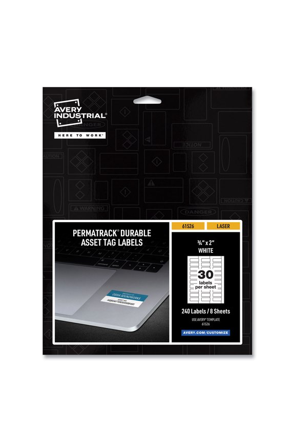 Permatrack Durable White Asset Tag Labels, Laser Printers, 0.75 X 2, White, 30/sheet, 8 Sheets/pack