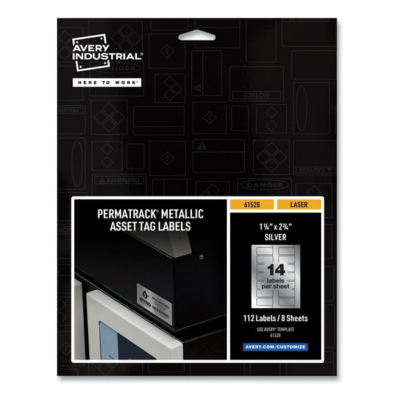 Permatrack Metallic Asset Tag Labels, Laser Printers, 1.25 X 2.75, Silver, 14/sheet, 8 Sheets/pack | Bundle of 2 Packs