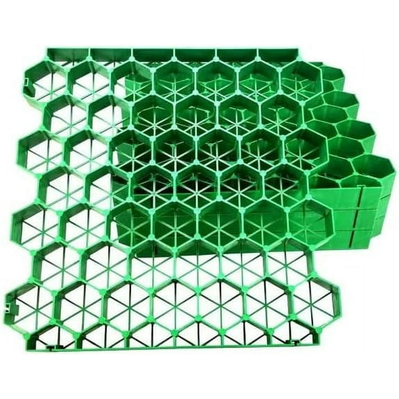 Permeable Grass Pavers Grid Flat-Interlocked,HDPE Plastic Shed Base for Landscaping and Soil Reinforcement in Parking Lots,RV and Boat Storage Pads,Driveways (4 Pieces/11 sq.ft.) (Green)