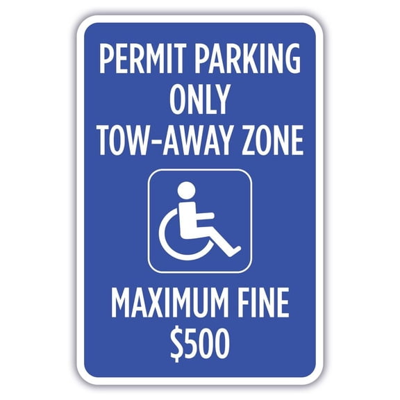 Permit Parking Only Tow Away Zone Minimum Fine $500 Metal Aluminum Sign Size: 16 x 12 Inch