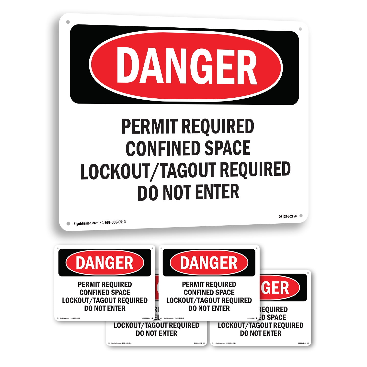 Permit Required Confined Space Lockout Tagout OSHA Danger Rigid Plastic ...