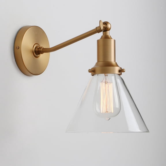 Permo Industrial Vintage Slope Pole Wall Mount Single Sconce with Funnel Flared Clear Glass Shade Wall Sconce Light Lamp Fixture (Antique)