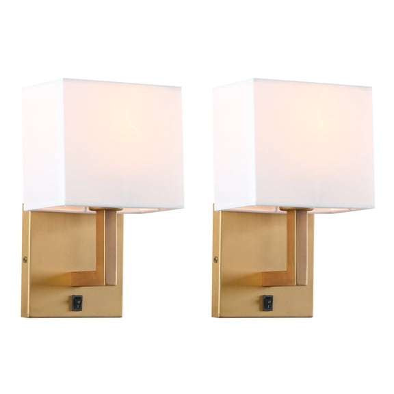 Permo Set of 2 Industrial Wall Sconce White Fabric Shade Light Fixture Bedroom Bedside Nightstand Lamp w On/Off Switch(Antique)